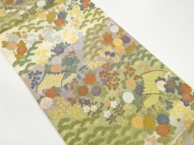 JAPANESE FUKURO OBI / KARA-ORI / WOVEN AUTUMN FLOWERS